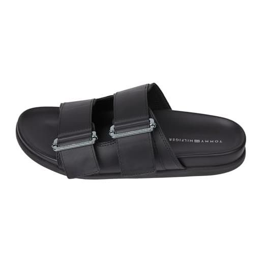 Tommy Hilfiger scarpe da mare uomo leather buckles sandal ciabatte, nero (black), 44 eu