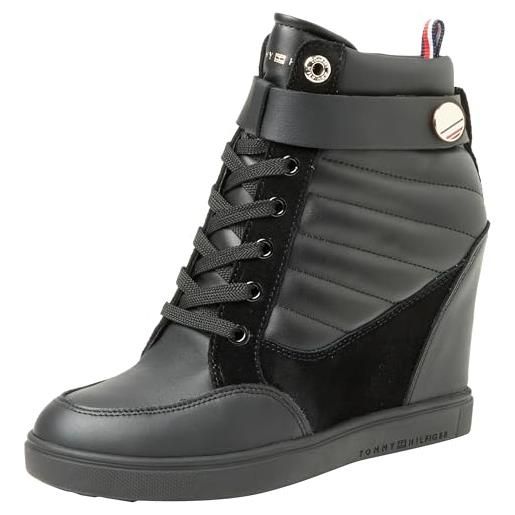 Tommy Hilfiger wedge sneaker boot fw0fw06752, suola cupsole donna, nero (black), 40 eu