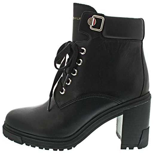 Tommy Hilfiger outdoor heel lace up boot fw0fw06726, stivaletto medio donna, nero (black), 42 eu
