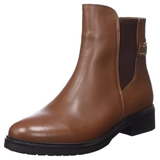 Tommy Hilfiger stivaletto donna th leather flat boot in pelle, winter cognac, 41 eu