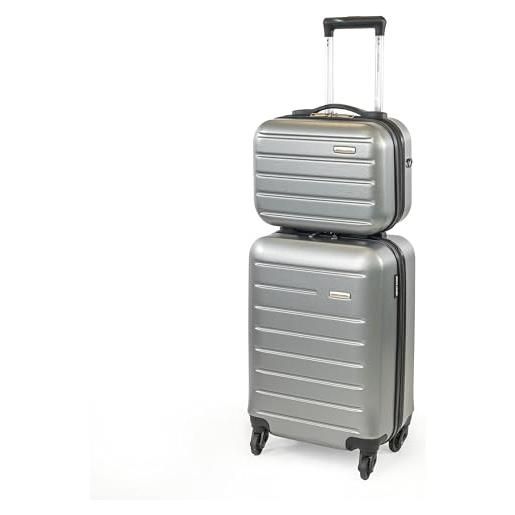 Pierre Cardin voyager cl893 - valigia rigida da viaggio con 4 ruote girevoli, manico telescopico, grigio antracite, small & underseat, set bagagli