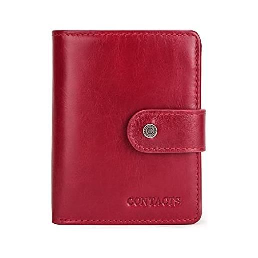 FORRICA portafoglio uomo vera pelle donna portafoglio rfid blocco con tasca portamonete cerniera borsellino confezione regalo rosso