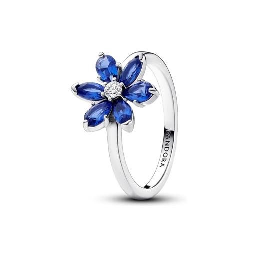 PANDORA timeless herbarium cluster sterling silver ring with princess blue crystal and clear cubic zirconia, 60