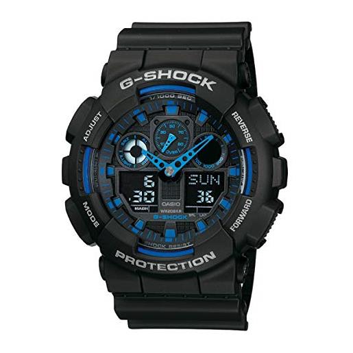 Casio ga-100-1a2er g-shock orologio per uomo, analogico - digitale, impermeabile fino a 20 bar, azzurro/nero