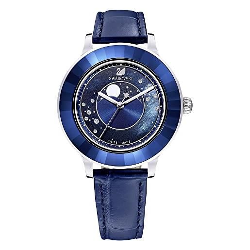 Swarovski octea lux orologio, con fasi lunari in cristalliSwarovski e cinturino in pelle, montatura in acciaio inox, meccanismo al quarzo, blu