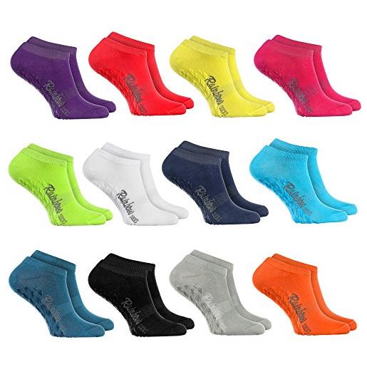 Rainbow Socks - donna uomo - calzini corti antiscivoli di cotone - 12 paia multicolore - taglia ue 36-38