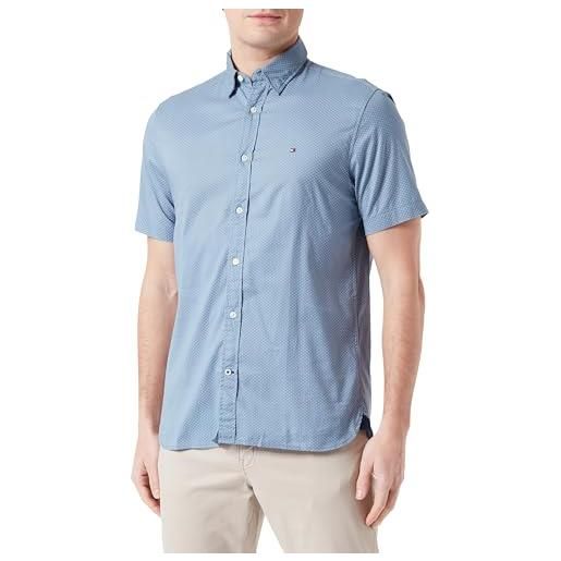 Tommy Hilfiger natural soft mini prt shirt s/s mw0mw36138 camicie casual, blu (blue coal/optic white), s uomo