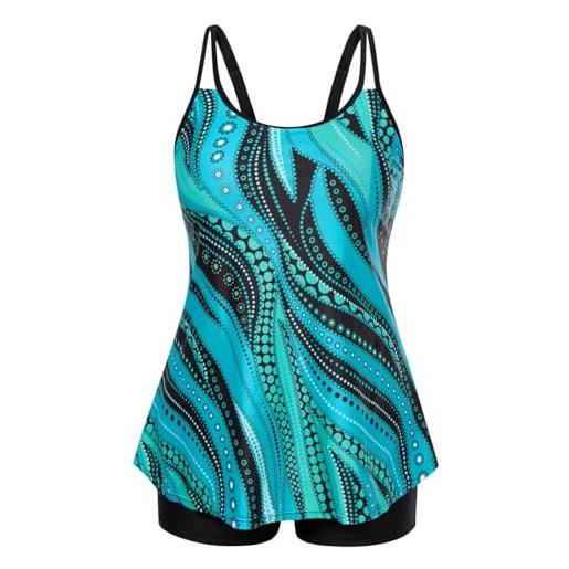 Hanna Nikole tankini da donna con controllo della pancia, taglie forti, costume da bagno a due pezzi, a vita alta, linea ad a, strisce colorate. , 50 di più