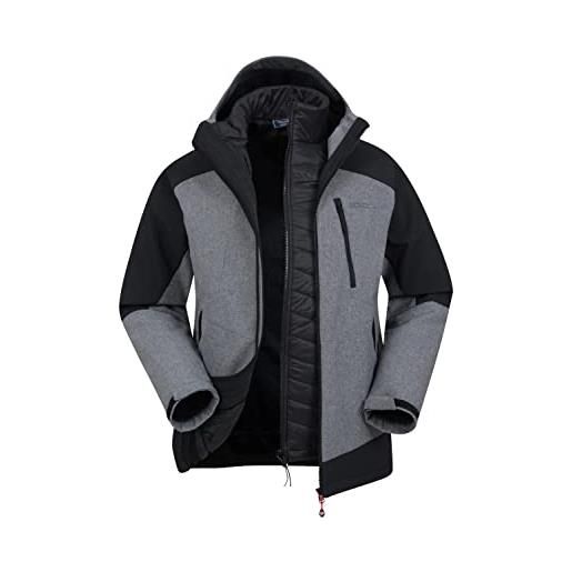 Mountain Warehouse basswood, giacca in softshell da uomo, 3 in 1 - softshell idrorepellente, regolabile, giacca interna removibile - ideale per viaggi, escursioni grigio xl