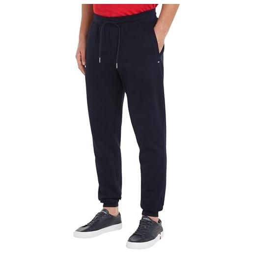 Tommy Hilfiger pantaloni da jogging uomo flag logo pantaloni felpati, nero (black), m