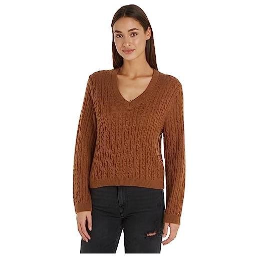 Tommy Hilfiger pullover donna soft wool v-neck pullover in maglia, marrone (natural cognac), m