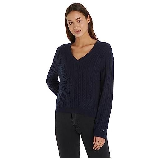 Tommy Hilfiger pullover donna soft wool v-neck pullover in maglia, marrone (natural cognac), xxs