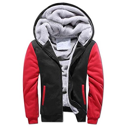 VSUSN uomo felpa con cappuccio manica lunga felpe con cappuccio vello foderato hoodies con cerniera cappotto giacca inverno caldo (nero&rosso, xxxx-large)
