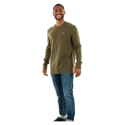 Tommy Hilfiger tommy jeans tjm essential crew neck sweater, maglione uomo, verde (drab olive green), l