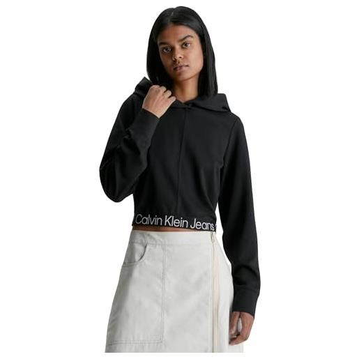 Calvin Klein Jeans tape milano hoodie j20j221413 felpa con cappuccio e zip, nero (ck black), l donna