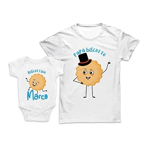 Bulabadoo coppia maglietta padre body neonato maschietto - nome personalizzabile - biscotti - biscottino - sipatici - festa del papà - figlio - maschietto - father son - t-shirt - coordinato