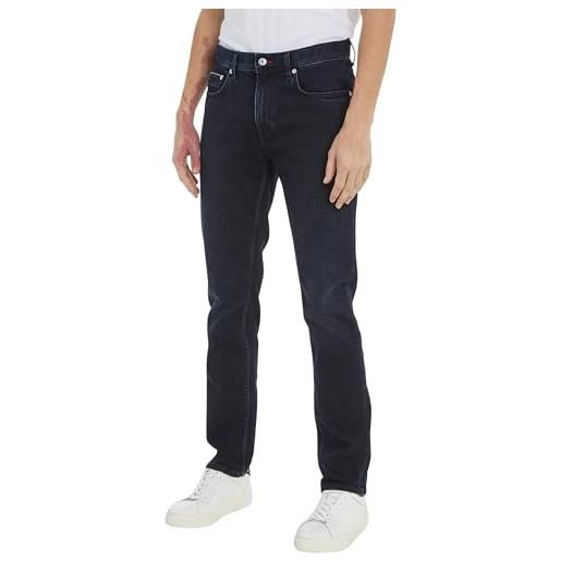 Tommy Hilfiger jeans uomo straight elasticizzati, blu (meek blue black), 34w / 32l