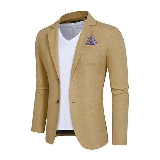 WAIDFU blazer da uomo, slim fit, casual, con risvolto dentellato a 2 bottoni, giacca leggera per tutti i giorni, lavoro, matrimonio, ballo di fine anno, cammello, xl