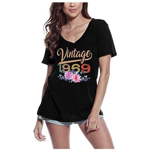 ULTRABASIC donna maglietta con scollo a v vintage 1969 55 anni idea regalo 55° compleanno t-shirt anniversario stampa grafica vintage anno 1969 novità nero profondo xl