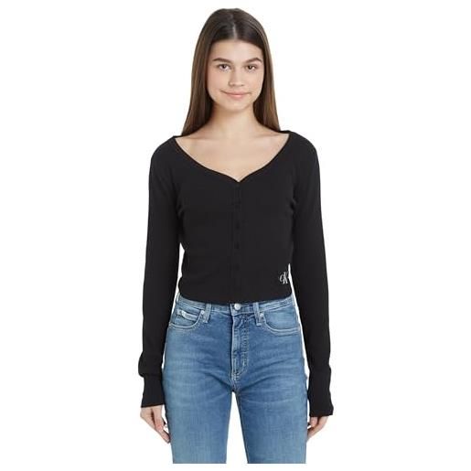 Calvin Klein Jeans woven label rib ls cardigan j20j222570 altri top in maglia, nero (ck black), xs donna