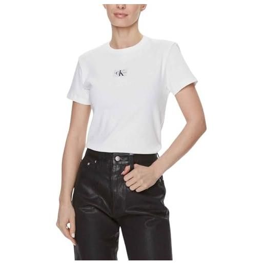 Calvin Klein Jeans woven label rib regular tee j20j222687 top in maglia a maniche corte, bianco (bright white), xs donna