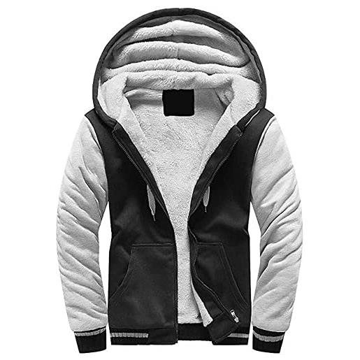 VSUSN uomo felpa con cappuccio manica lunga felpe con cappuccio vello foderato hoodies con cerniera cappotto giacca inverno caldo (nero&bianco, medium)