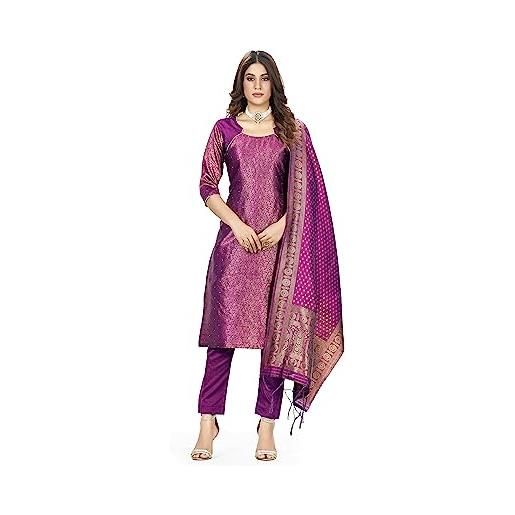 Elina fashion abito pronto da donna indiano pakistano rosa scuro | banarasi art silk woven | salwar kameez silk dupatta cucita suit, rosa scuro, medium