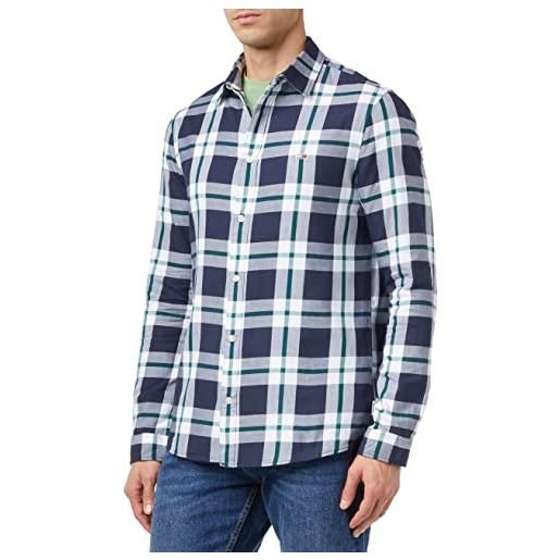Tommy Hilfiger tommy jeans tjm essential shirt dm0dm15112 camicie eleganti, blu (twilight navy/multi check), m uomo