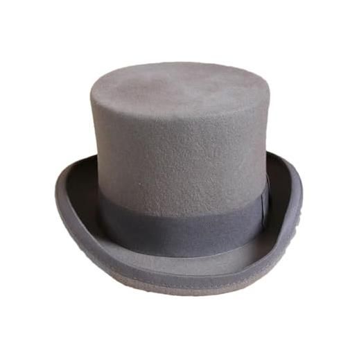 Dvbfufv cappello a cilindro in lana da uomo, alla moda, stile fedora, adatto a tutte le partite di panama, cappello da mago, da gentiluomo, cilindro, con cinghia, stile, grigio 9, 54/56 cm