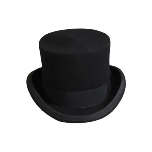 Dvbfufv cappello a cilindro in lana da uomo, alla moda, stile fedora, adatto a tutte le partite di panama, cappello da mago, da gentiluomo, cilindro, con cinghia, stile, nero , 60 cm