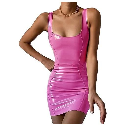 Toseky abito corsetto rosa per donna | abito in pelle aderente senza maniche con canotta | abito sexy da club party, abito corsetto senza schienale aderente con scollo avvolgente