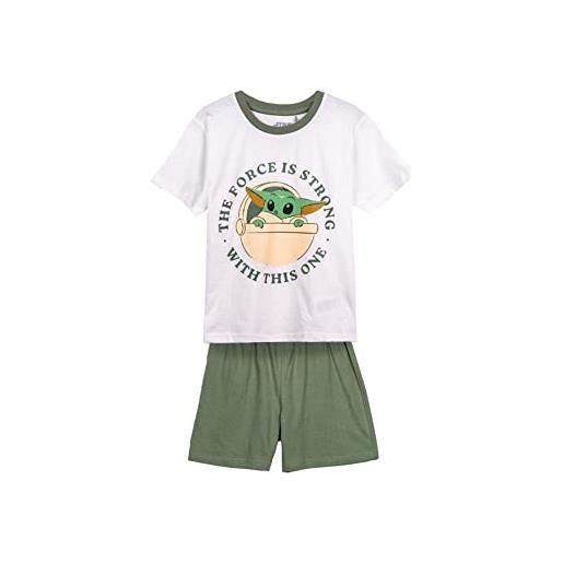 CERDÁ LIFE'S LITTLE MOMENTS pigiama estivo di the mandalorian per bambini - bianco e verde - 8 anni - pigiama corto elaborato in cotone 100% - stampa di grogu - prodotto originale ideato in spagna