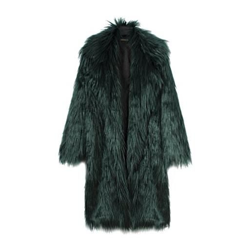 YuanDian donna allungare lunga pelliccia sintetica cappotto autunno inverno casuale morbido caldo elegante ecologica pellicce finta giubbotto giacche verde scuro 3xl