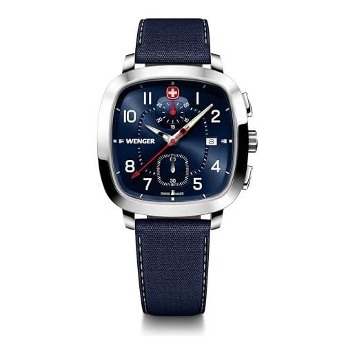WENGER cronografo sportivo vintage da uomo (40 mm) quadrante blu/cinturino blu per smartcycle 01.1933.110