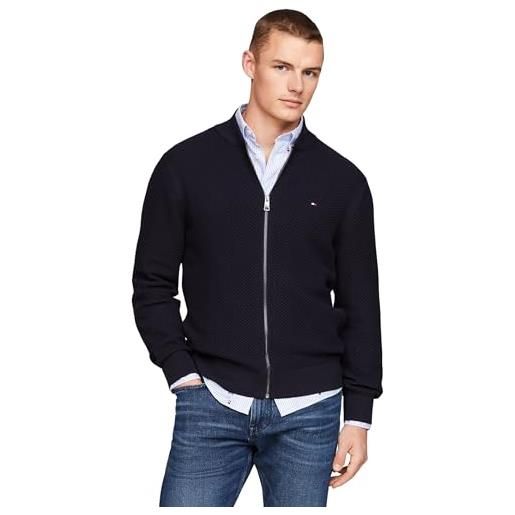 Tommy Hilfiger cardigan giacca in maglia con cerniera uomo zip, bianco (calico), m