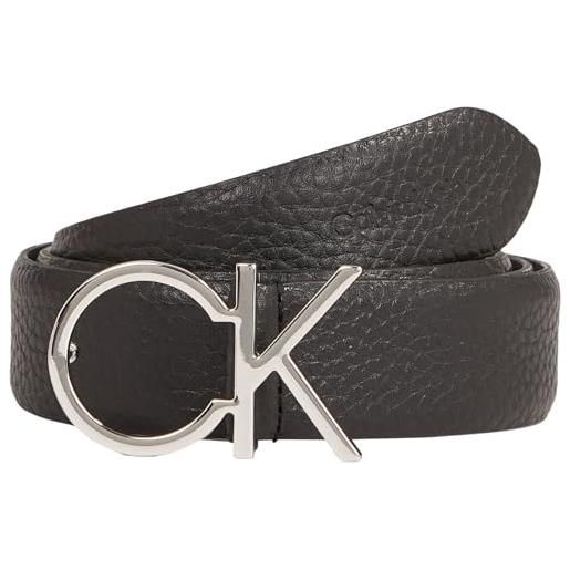 Calvin Klein cintura donna ck logo belt 3.0 pebble in pelle, nero (ck black), 100 cm