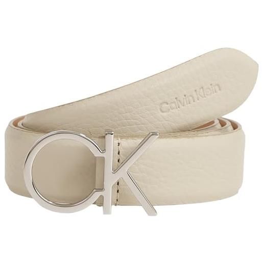 Calvin Klein cintura donna ck logo belt 3.0 pebble in pelle, beige (stoney beige), 100 cm