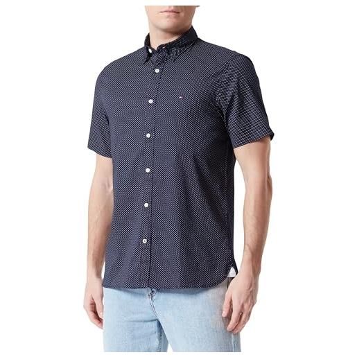 Tommy Hilfiger natural soft mini prt shirt s/s mw0mw36138 camicie casual, blu (blue coal/optic white), s uomo