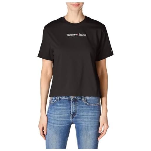 Tommy Jeans t-shirt donna maniche corte serif linear tee scollo rotondo, nero (black), xxs