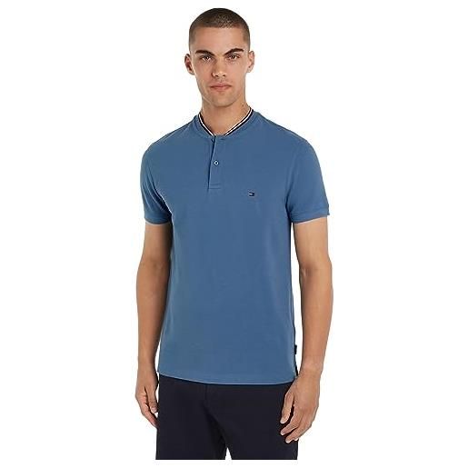 Tommy Hilfiger maglietta polo uomo maniche corte mao collar slim fit, blu (blue coast), l