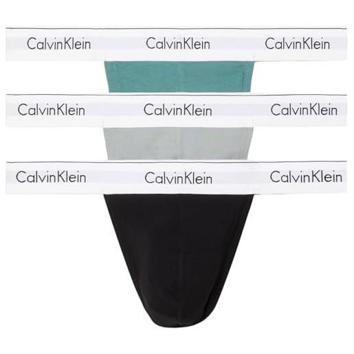 Calvin Klein perizomi uomo confezione da 3 thongs cotone elasticizzato, multicolore (sagebush green black griffin), l