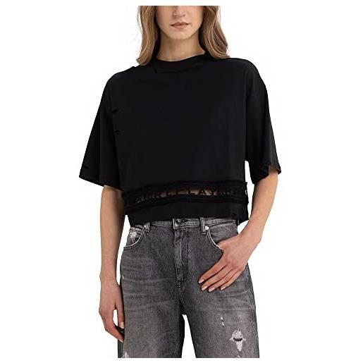 REPLAY t-shirt donna manica corta destroyed look, nero (black 098), s