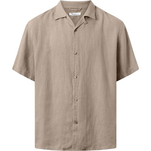 Knowledge Cotton Apparel - camicia da uomo a maniche corte in lino - box short sleeve linen shirt light feather gray per uomo - taglia s, m, l, xl - beige