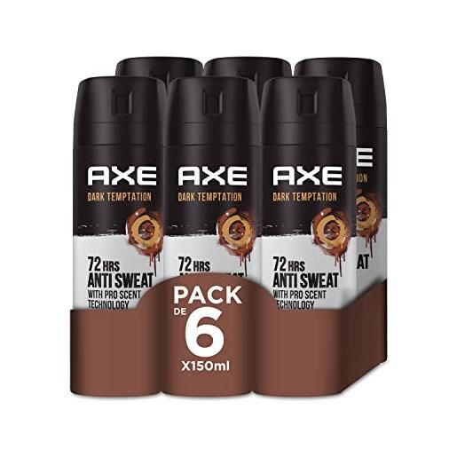 Axe deodorante per uomo antitraspirante dark temptation 150 ml - confezione da 6 - spray - fresco