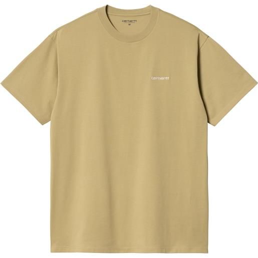 Carhartt - t-shirt in cotone - s/s script embroidery t-shirt agate / white per uomo - taglia s, m, l, xl - beige