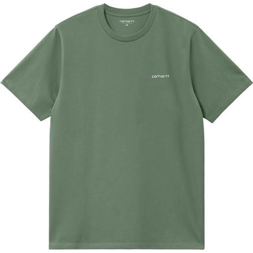 Carhartt - t-shirt in cotone - s/s script embroidery t-shirt park / white per uomo - taglia s, m, l, xl - verde