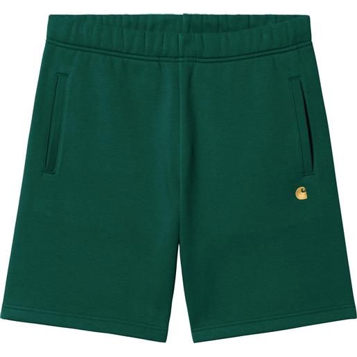 Carhartt - pantaloncini in cotone - chase sweat short chervil / gold per uomo in cotone - taglia m, l, xl - verde