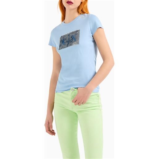ARMANI EXCHANGE t-shirt azzurra donna ARMANI EXCHANGE slim fit logo con strass 8nytdl