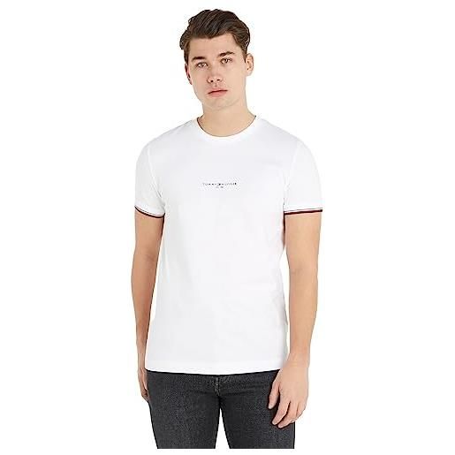 Tommy Hilfiger t-shirt uomo maniche corte tipped tee scollo rotondo, bianco (white), xs