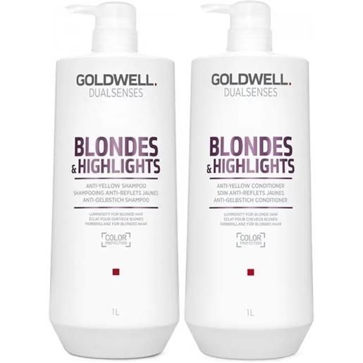 GOLDWELL kit ds blondes & highlights anti-yellow shampoo + conditioner 1000ml